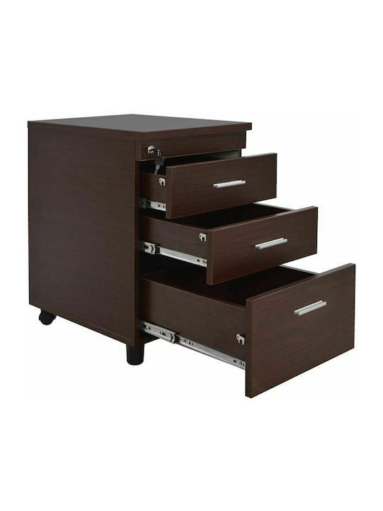 Vance Office Storage Chipboard Drawer with Wheels, Lock & 3 Drawers Wenge L40xW40xH55cm