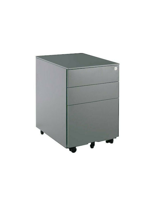Office Storage Metal Drawer with Wheels, Lock & 3 Drawers Grey L39xW52xH60cm