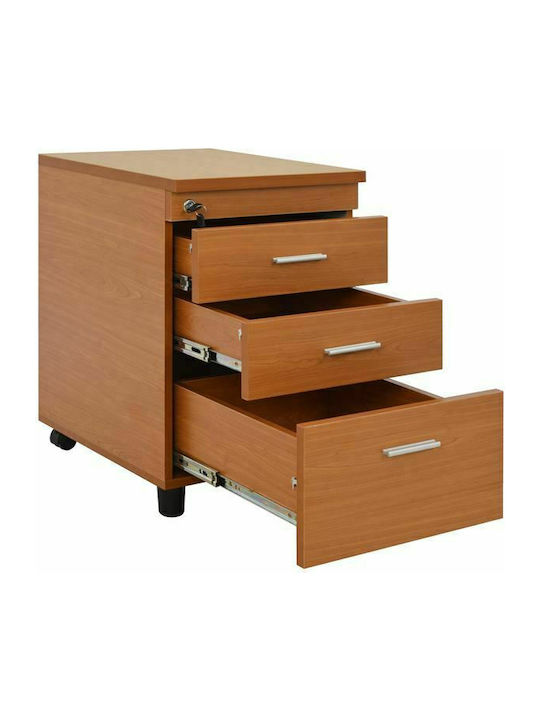 Office Storage Chipboard Drawer with Wheels, Lock & 3 Drawers Κερασί L40xW40xH55cm