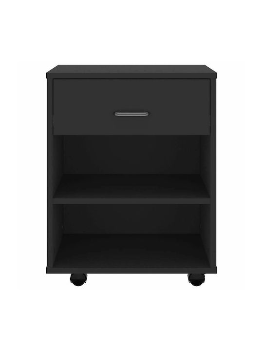Office Storage Chipboard Cabinet With Wheels & Drawers Black Velvet-Black Metal L46xW36xH59cm