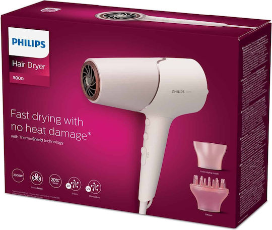 Philips Series 5000 Pink Ionic Hair Dryer with Diffuser 2300W