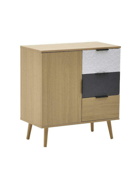 Wooden Chest of Drawers with 3 Drawers Natural / White / Grey 80x39x75cm