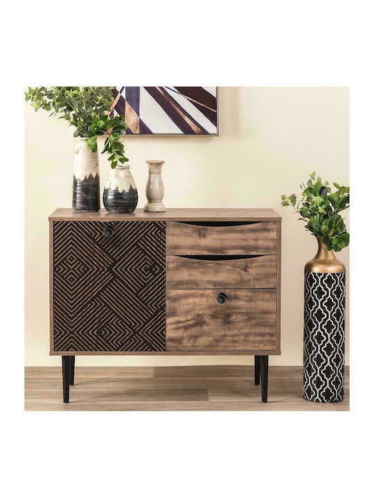 Sideboard Home Wooden with Drawers Black Grey Oak 90x39.5x75cm