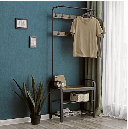 Entry Furniture with Hanger & Shoe Rack Black Velvet-Black Metal 72x33.7x183cm