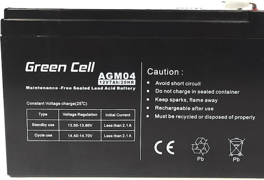 Green Cell Μπαταρία UPS με Χωρητικότητα 7Ah και Τάση 12V AGM04