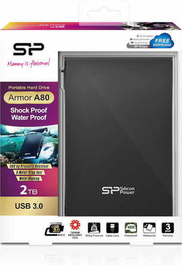 Silicon Power Armor A80 USB 3.2 Εξωτερικός HDD 2TB 2.5" Μαύρο