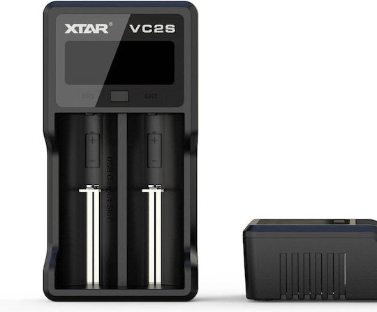 XTAR VC2S Φορτιστής 2 Μπαταριών Li-ion/Ni-Cd/Ni-MH Μεγέθους AA/AAA/18650