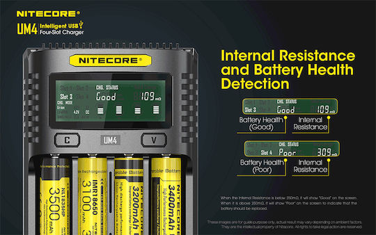 NiteCore UM4 Charger 4 Batteries Li-ion/Ni-Cd/Ni-MH Size AA/AAA/D/18650/16340/26650/14500