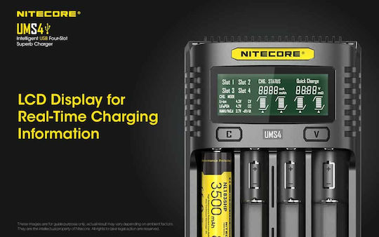 NiteCore UMS4 Charger 4 Batteries Li-ion Size 18650/16340/26650/14500
