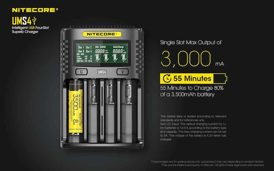 NiteCore UMS4 Charger 4 Batteries Li-ion Size 18650/16340/26650/14500