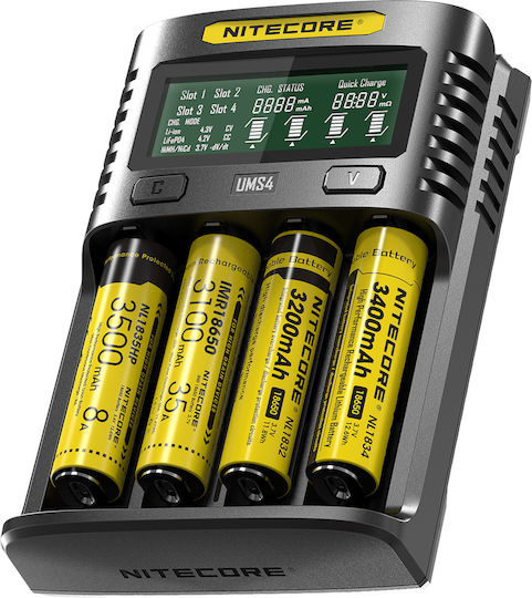 NiteCore UMS4 Charger 4 Batteries Li-ion Size 18650/16340/26650/14500