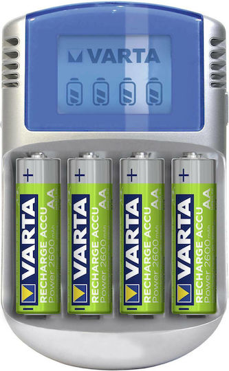 Varta LCD Charger 4 Batteries Ni-MH Size AA/AAA Set with 4x AA 2500mAh in Gray color