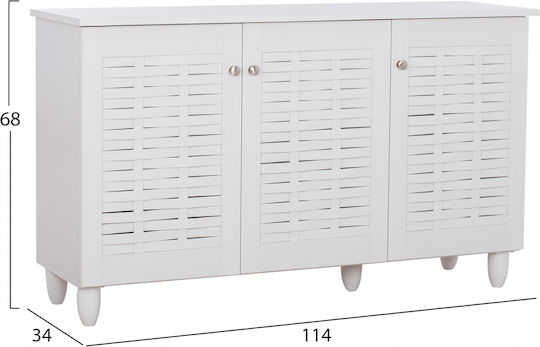 Iggy Wooden Shoe Organizer with 3 Shelves White 114x34x68cm