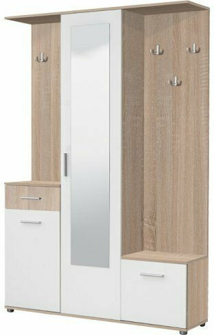 Martin Entry Furniture with Mirror / Hanger / Shoe Rack & Wardrobe Sonoma / White 133.5x33x197.5cm