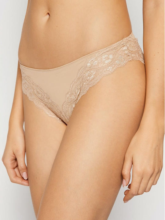 Lovely Micro Tai Women's Slip with Lace Beige