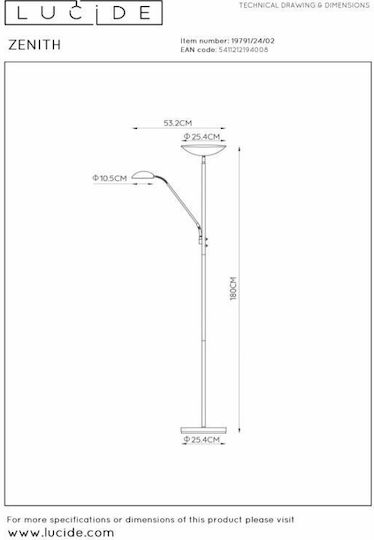 Lucide Lightning Zenith LED Φωτιστικό Δαπέδου Υ180xΜ24.5εκ. με Θερμό Λευκό Φως Χρυσό