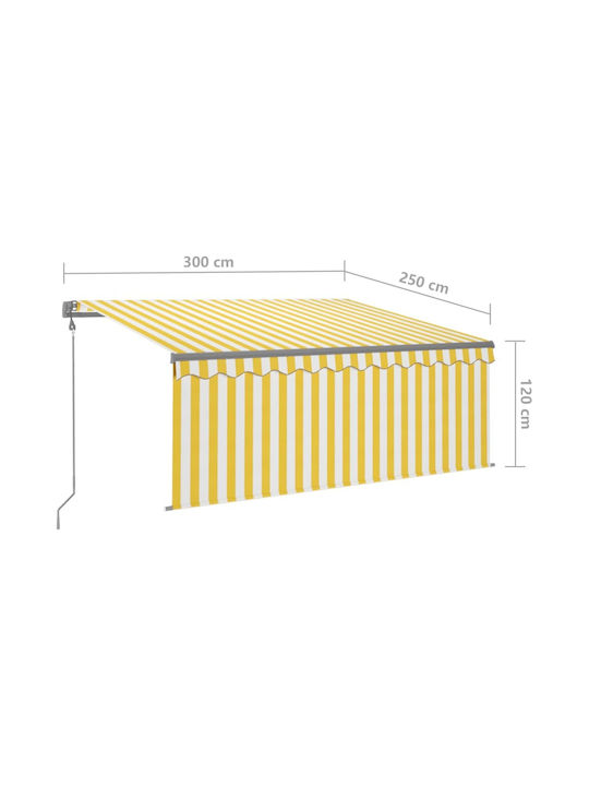 vidaXL Τέντα Βεράντας με Led & Αισθητήρα Ανέμου Κίτρινο / Λευκό 3x2.5m