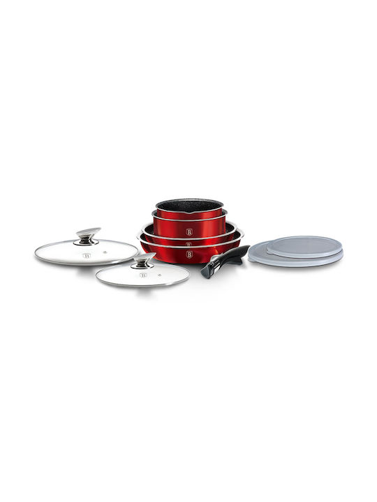 Berlinger Haus Metallic Line Cookware Set of Aluminum with Stone Coating Burgundy Collection 9pcs