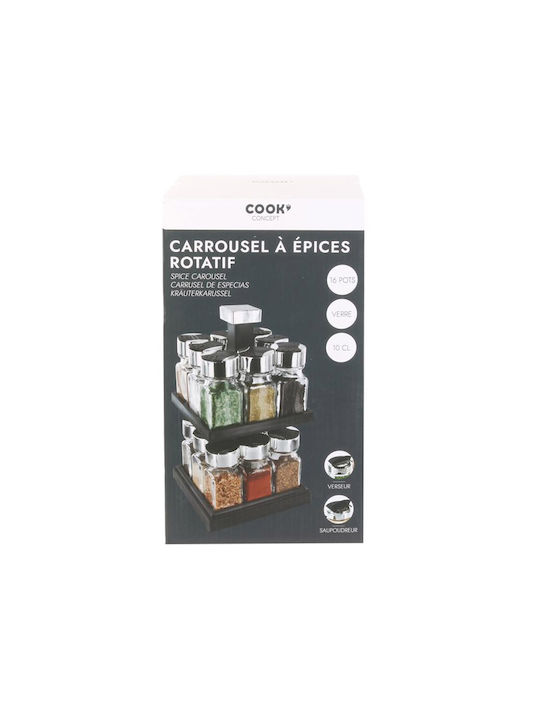 Cook Concept Glass Tabletop Rotating Spice Rack Black 16pcs