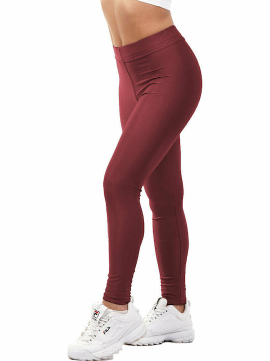 Women's Long Training Legging Shiny & High Waisted Burgundy