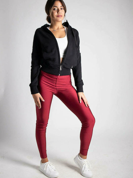Women's Long Training Legging Shiny & High Waisted Burgundy