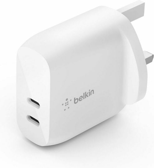 Belkin Charger Without Cable with 2 USB-C Ports 20W Power Delivery Whites (Boost Charge WCB006VFWH)