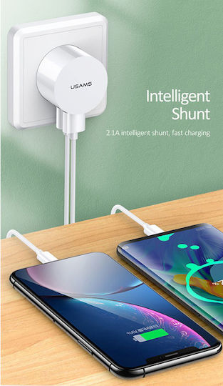 Usams Ladegerät mit 2 USB-A Anschlüsse und Kabel Micro-USB Weißs (T20)