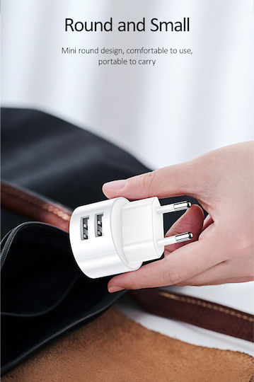 Usams Ladegerät mit 2 USB-A Anschlüsse und Kabel Micro-USB Weißs (T20)