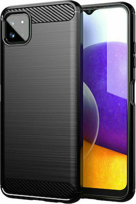 Powertech Carbon Umschlag Rückseite Silikon Schwarz (Galaxy A22 5G) MOB-1697