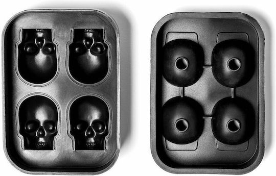 Skull Ice Tray Skull Silicone 4 Slots with Lid Black