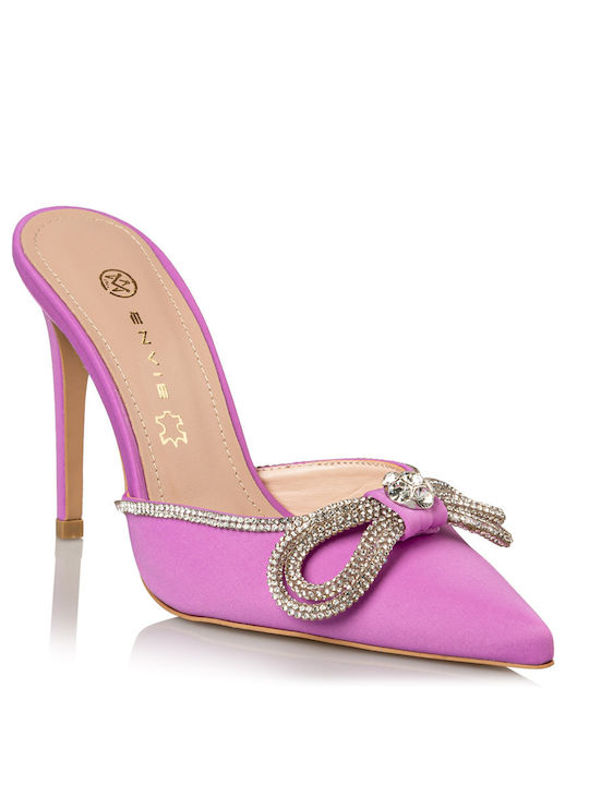 Envie Shoes Bow Thin Heel Mules Pink