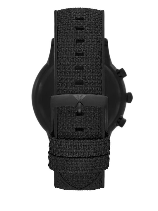 Emporio Armani Renato Ανδρικό Ρολόι 43mm Χρονογράφος Μπαταρίας με Μαύρο Καουτσούκ Λουράκι