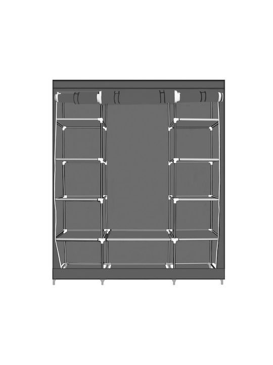 Herzberg Fabric Wardrobe with Zipper and Shelves in Gray Color 133x44x175cm