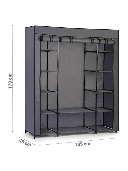 Massido Massido Stoffschrank mit Reißverschluss und Regalen in Gray Farbe 135x45x170cm