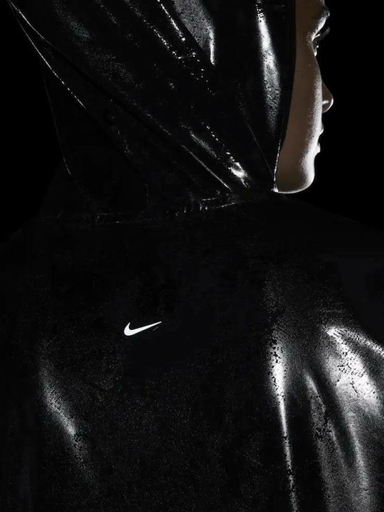 Air Women's Running Short Sports Jacket Windproof for Spring or Autumn with Hood Black