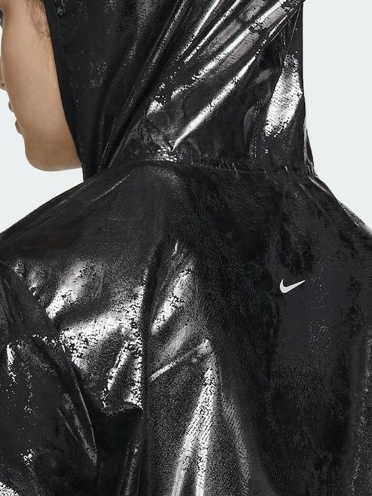 Air Women's Running Short Sports Jacket Windproof for Spring or Autumn with Hood Black