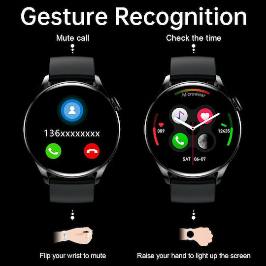 Microwear Wear 3 Pro 46mm Smartwatch με Παλμογράφο (Μαύρο)