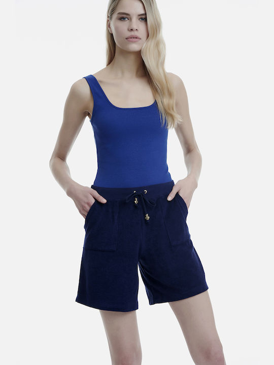Damen Sportliche Bermuda Terry Marineblau
