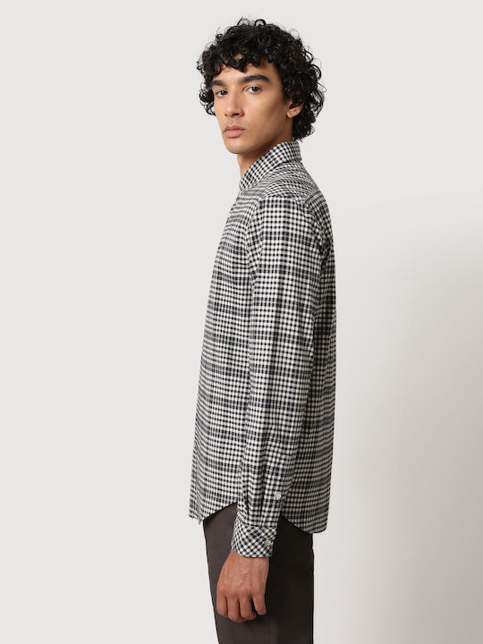Gemian Long-sleeved Cotton Shirt Checked Navy Blue