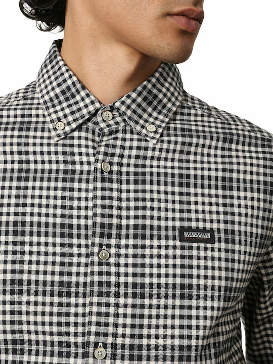 Gemian Long-sleeved Cotton Shirt Checked Navy Blue