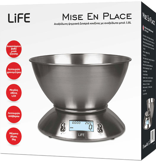 Life Mise En Place Digital Kitchen Scale with Bucket Up To 5kg Inox
