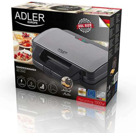 Adler Sandwich Maker for for 2 Sandwiches Sandwiches 1300W Inox