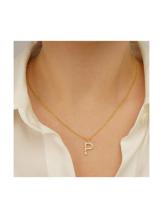 Excite-Fashion Elegant Essence Necklace Monogram from Gold Plated Silver with Zircon White