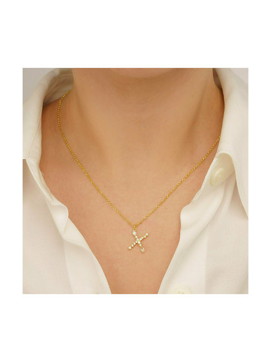 Excite-Fashion Halskette Monogramm aus Vergoldet Silber mit Zirkonia Weiß X