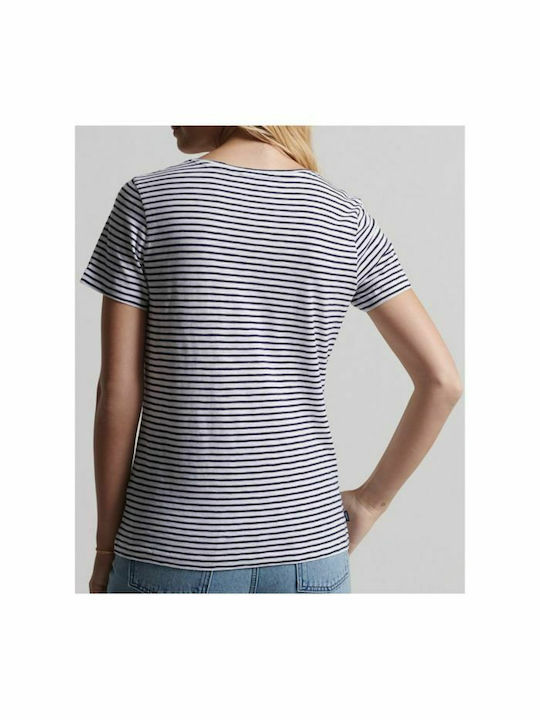 Superdry Women's Athletic T-shirt with V Neckline Striped Navy Blue