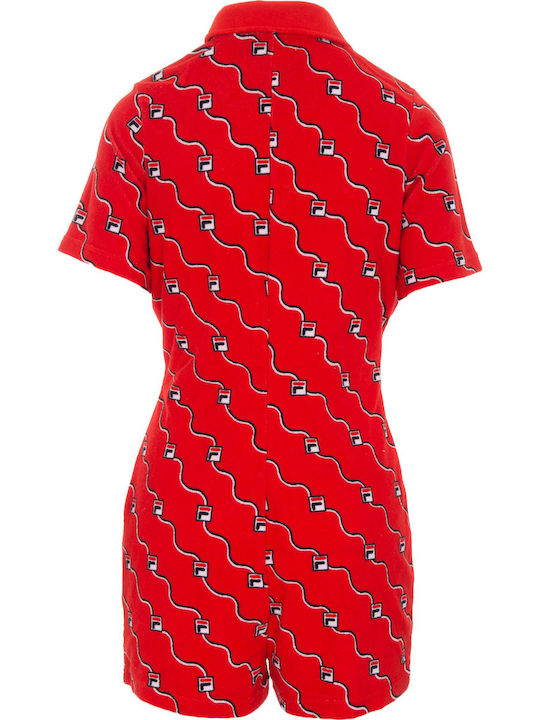 Bina Zip Frnt Playsuit Γυναικείο Κοντομάνικο Ολόσωμο Σορτς Κόκκινο
