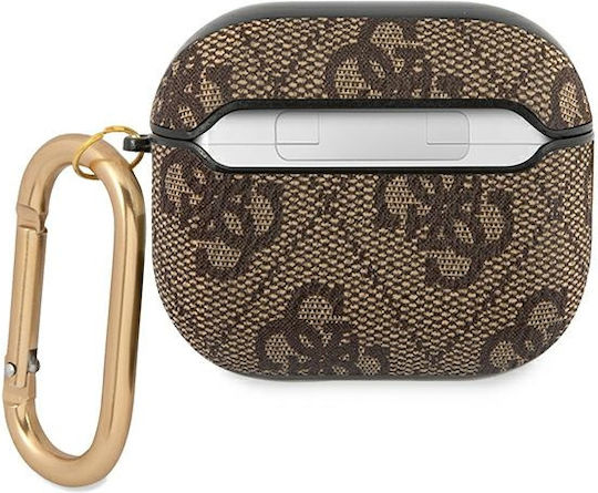 Guess Logo Case Synthetic Leather with Hook in Brown color for Apple AirPods 3