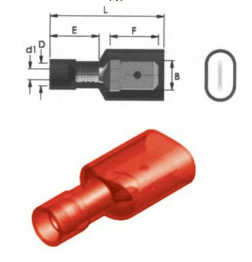 CHS Terminale electrice cu sertar cu izolație M1-6,4AF-T/8 Roșu în set de 50buc