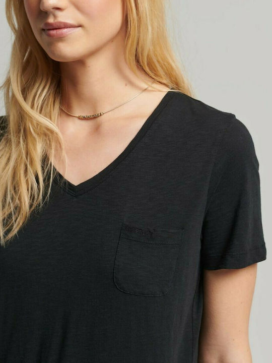 Superdry Damen T-shirt mit V-Ausschnitt Schwarz