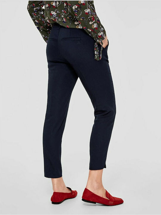 Women's Fabric Capri Trousers Straight Line Navy Blue